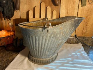 Vintage Galvanized Coal Ash Bucket Pail With Bail Handle