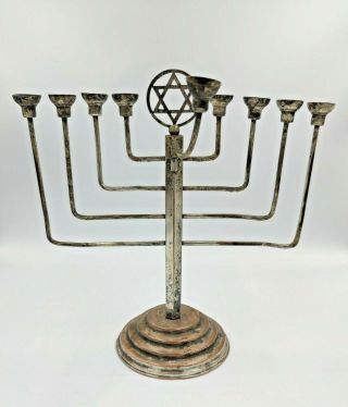 Antique Rare Judaica Deco Silver Plate Menorah Hanukkah Lamp Art Deco