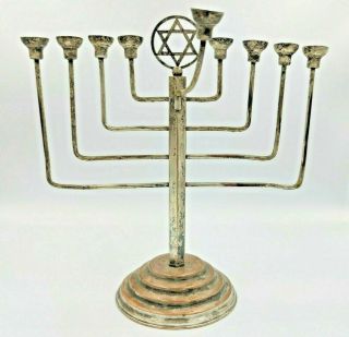 Antique Rare Judaica Deco silver Plate Menorah Hanukkah Lamp ART DECO 2