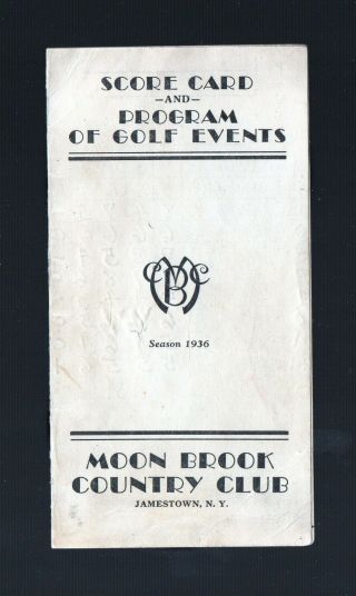 Rare 1936 Stymie Card & Event Program Moon Brook Country Club,  Jamestown Ny,