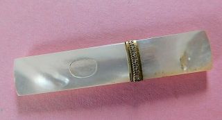 Antique Mother Of Pearl Gilt Metal Banded Sewing Needle Case