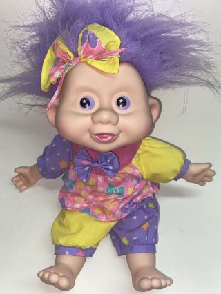 Vintage Magic Troll Doll Baby 13 " Jointed Purple Hair Eyes Applause 1991