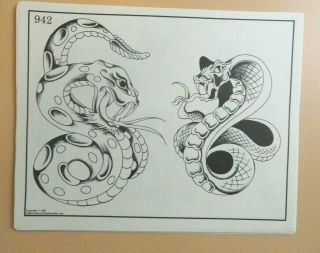 Vintage Rare 1987 Spaulding & Rogers Tattoo Flash Sheet 942 Snakes