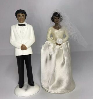 Vtg 80’s African American Bride & Groom Wedding Cake Topper Coastal Novelty 4.  5”