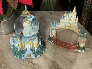 Rare Disney Cinderella Light Up Musical Snow Globe With Picture Frame