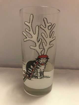 Rare B.  Kliban Cat Wearing Antlers Christmas Vintage Collectible Glass Euc