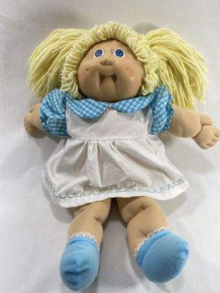 Vtg 1983 Coleco Cabbage Patch Kids Girl Doll Blonde Hair W/dress 2 Hm Pox