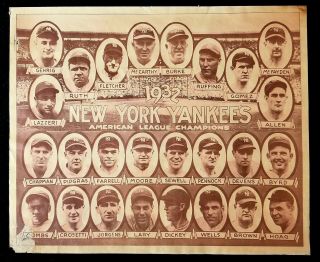 Rare 1932 York Yankees Newspaper Supplement Babe Ruth Lou Gehrig A.  L Champs
