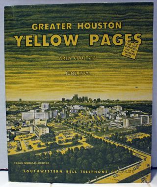 Rare 1965 Houston Texas Yellow Pages Phone Book - Karl Hoefle Artwork Cover