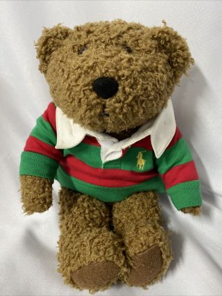 Vintage Fuzzy Ralph Lauren Quilton Teddy Bear Plush 2005 Red Green Polo Shirt