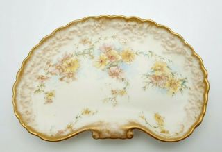 Antique Gilded Doulton Burslem Floral Dish C.  1891 2 - Perfect