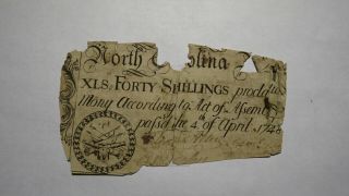 1748 Forty Shillings North Carolina Nc Colonial Currency Note Bill Rare 40s Usa