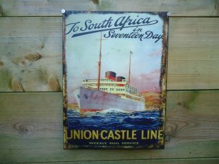 Vintage Metal Nautical Picture Plaque Union Castle Line Ship Sign Steel/tin Gift