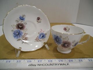 Royal Vale English Bone China Blue Pink Floral Tea Cup & Saucer Set 7867 - Euc