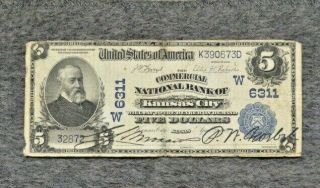 1902 $5 Note Commercial National Bank Of Kansas City Unique & Rare
