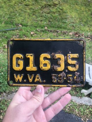 Rare 1953 1954 West Virginia Motorcycle License Plate Tag G1635
