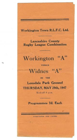 Rare Workington " A " V Widnes " A " 1946 - 47 On Lonsdale Park