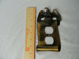 Vintage Brass Outlet Cover Thomas Jefferson Quote Eagle Patriotic Americana 1967