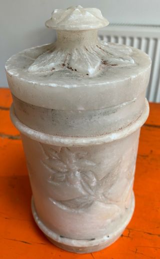 A Fine 19th Century Hand Carved Turned Alabaster Jar Floral Design Large
