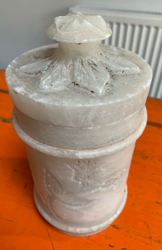 A Fine 19th Century hand Carved Turned Alabaster Jar floral design Large 2