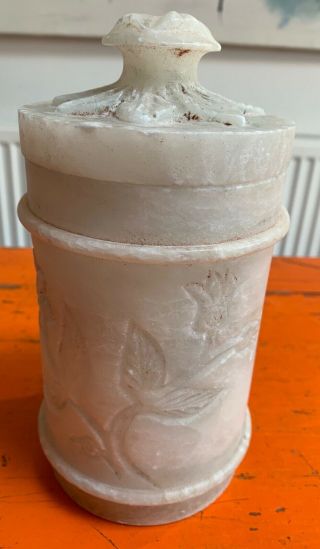 A Fine 19th Century hand Carved Turned Alabaster Jar floral design Large 3
