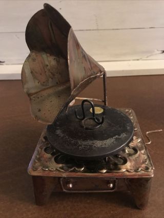 Vintage Copper Brass Tin ‘antique’ Grammaphone Record Player Wind - Up Music Box