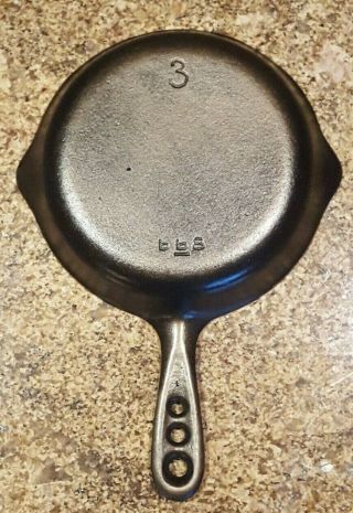 Rare Griswold 3 Unmarked Series Cast Iron Skillet P/n 668 W/three Hole Handle