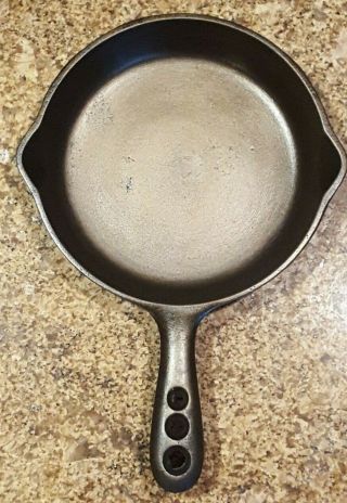 Rare Griswold 3 Unmarked Series Cast Iron Skillet P/N 668 w/Three Hole Handle 2