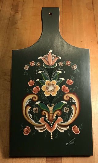 Vintage Hand Painted Folk Art Norwegian Rosemaling 17” Wood Bread Cutting Board