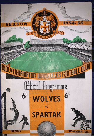 Rare Football Programme - Wolves V Spartak Moscow Floodlit Game 1954