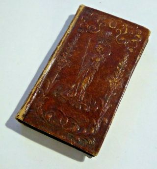 Antique 1840s Miniature Scrap Album / Leather Covered Notepad Ref E