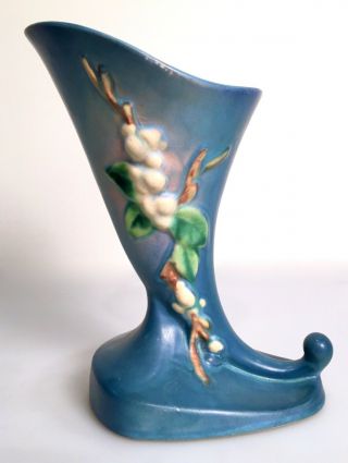 Antique 8” Roseville Art Pottery Cornucopia Vase Blue Snowberry 1cc - 8