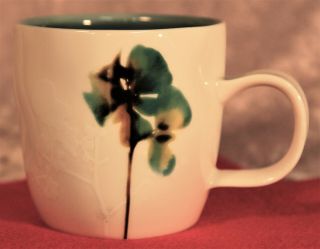 Rare 2009 Starbucks " Bone China " Teal - Green Watercolor Floral Mug