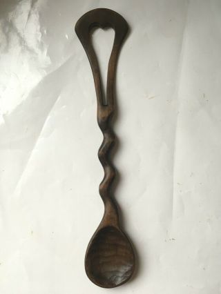Welsh Unique Hand Carved Wooden Love Spoon 12 " Long