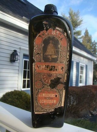 Antique Labeled The Bell - J.  J.  Melchers Schiedam Case Gin Bottle -