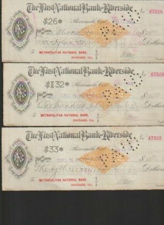 3 Antique Checks The First National Bank Of Riverside California 1900 Reynolds