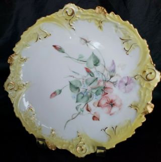 Antique Limoges France Hand Painted Sweet Pea Plate Signed By Artist,  Scalloped