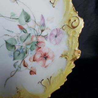ANTIQUE LIMOGES FRANCE HAND PAINTED SWEET PEA PLATE SIGNED BY ARTIST,  SCALLOPED 2