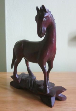 Small Wooden Horse Figurine with Glass Eyes on Base - Head Turned,  Bright Eyes 2