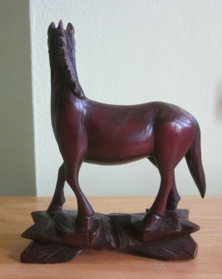 Small Wooden Horse Figurine with Glass Eyes on Base - Head Turned,  Bright Eyes 3