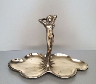Art Nouveau Wmf Style Maiden Twin Sectioned Bronze Alloy Fruit Or Sweets Dish
