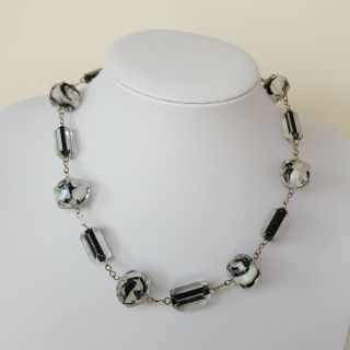 Rare Vintage Clear Black White Beaded Necklace Very Chipped Costume Jewellery