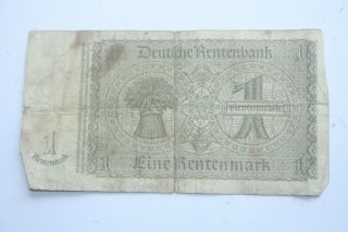 1 X WW2 GERMANY BANKNOTE.  1 RENTENMARK.  1937.  H.  GOERING STAMP IN RED.  VERY RARE 2
