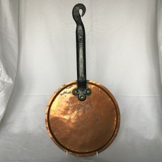 Antique Copper Pan Lid With Steel Handle