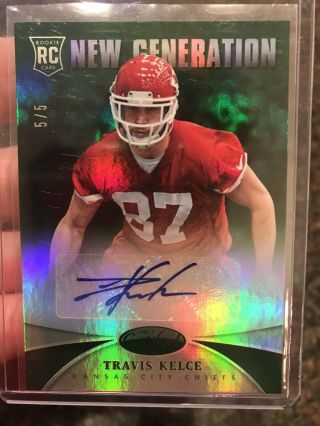 2013 Certified Travis Kelce Rookie Auto Mirror Green 5/5 Rc Autograph Rare