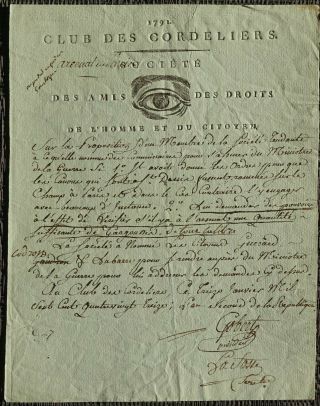 Club Des Cordeliers 1793 / Rare Document