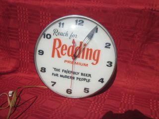Rare Vintage Pam Clock Co.  Reading Premium Beer Advertising Clock Runs Fine