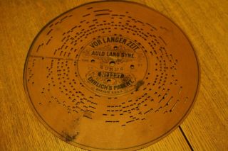 Antique Ehrlichs Patent Card Music Disc Auld Lang Syne Burns Year Organette
