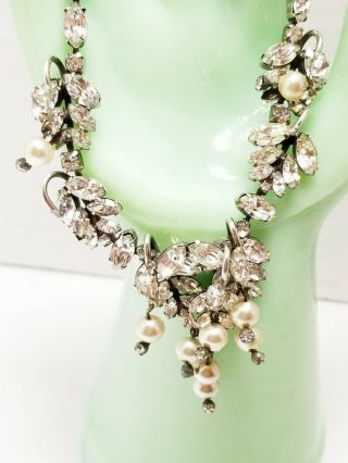 Exquisite Rare Vintage Christian Dior By Kramer Faux Pearl Rhinestone Necklace
