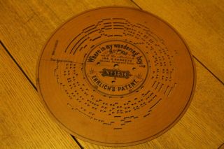 Antique 1892 Ehrlichs Patent Card Music Disc Where Is My Wandering Boy Organette